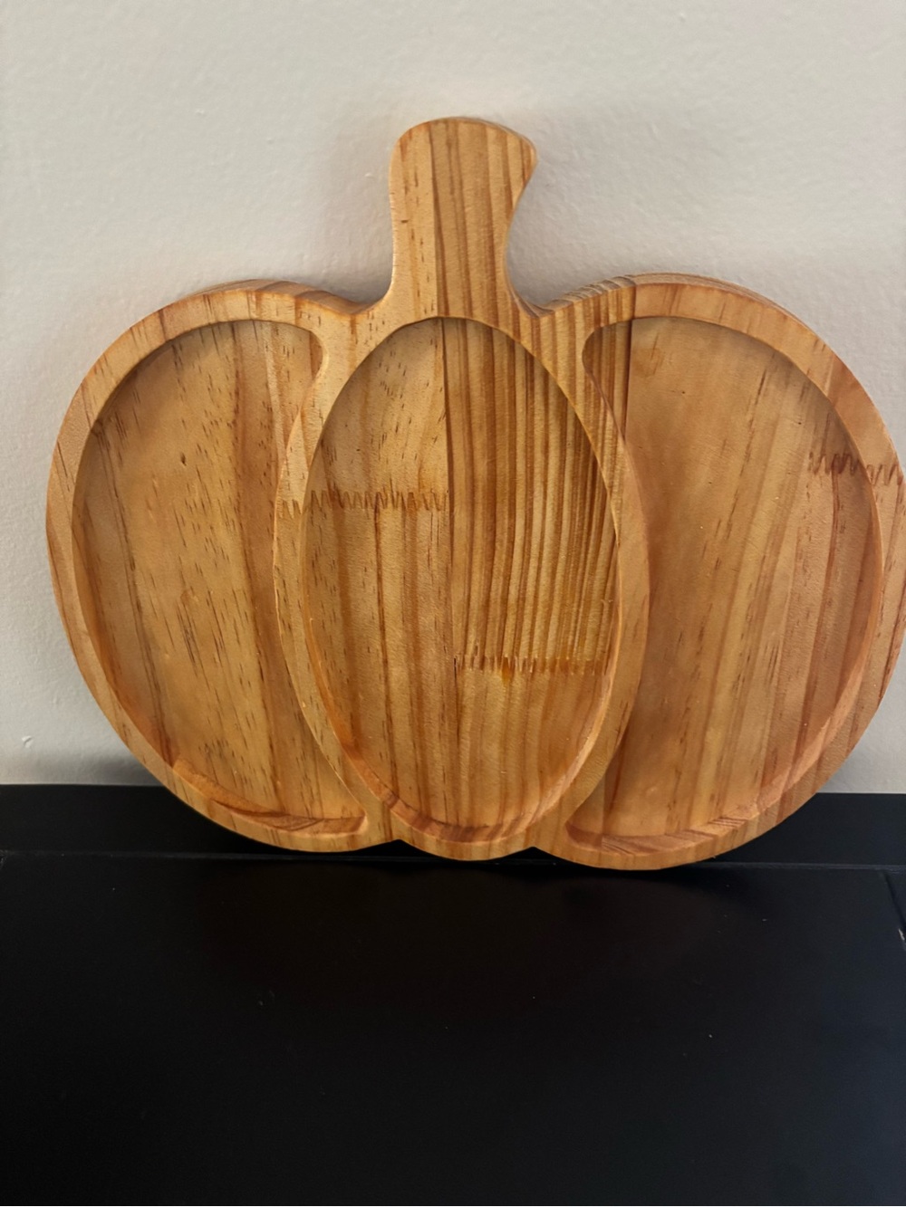 Pumpkin-Shaped Wooden Serving Tray - Natural Wood